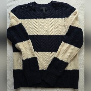 J. Crew Navy and Cream 100% Wool Crewneck Sweater Womens Sz S
